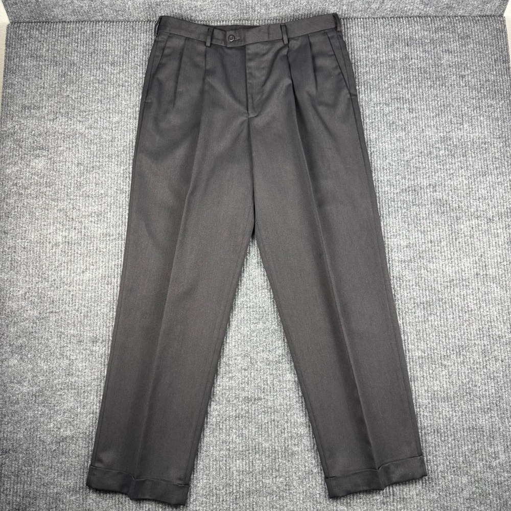 Vtg 90s Perry Ellis Portfolio Trousers Mens 34x31 Gray Pleated Tailored Dress